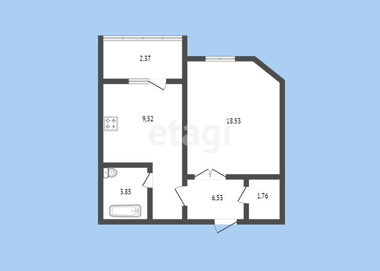 45 м², 1-комнатная квартира 4 150 000 ₽ - изображение 1