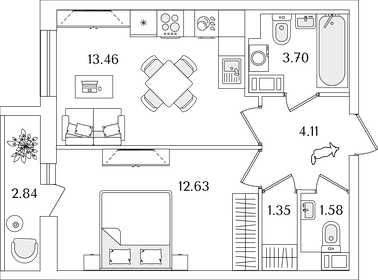 Квартира 38,3 м², 1-комнатная - изображение 1