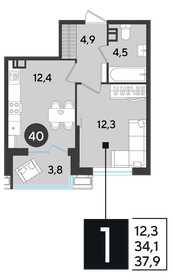 37,9 м², 1-комнатная квартира 6 636 291 ₽ - изображение 20