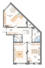 Квартира 89,9 м², 2-комнатная - изображение 1