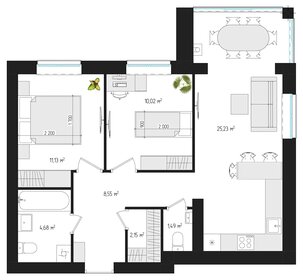 Квартира 61,6 м², 2-комнатная - изображение 1