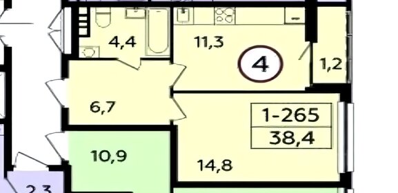 Квартира 37,3 м², 1-комнатная - изображение 2