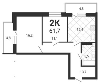 Квартира 62 м², 2-комнатная - изображение 1