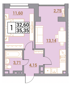 Квартира 35,4 м², 1-комнатная - изображение 1