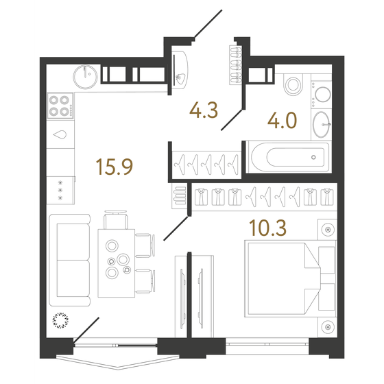 34,5 м², 1-комнатная квартира 11 197 158 ₽ - изображение 23