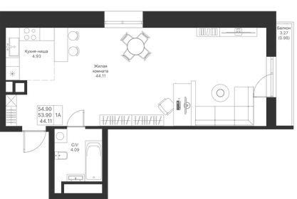 Квартира 54,9 м², студия - изображение 1