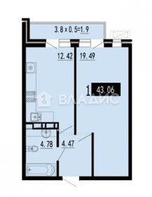 Квартира 43,1 м², 1-комнатная - изображение 1