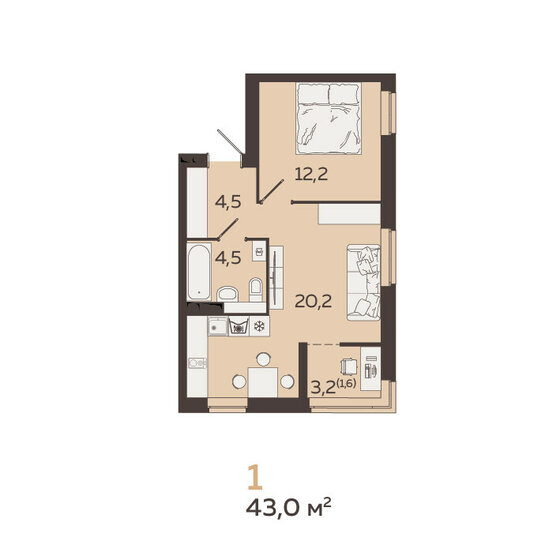 43 м², 1-комнатная квартира 6 593 000 ₽ - изображение 17