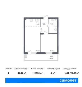 Квартира 53,4 м², 1-комнатная - изображение 1