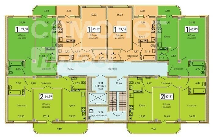 61,4 м², 2-комнатная квартира 12 900 000 ₽ - изображение 1