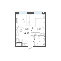 Квартира 37,7 м², 1-комнатная - изображение 4