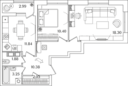 Квартира 59,6 м², 2-комнатная - изображение 1