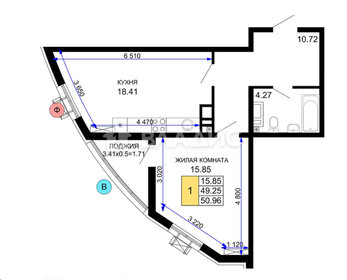 Квартира 51 м², 1-комнатная - изображение 1