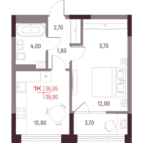 39,9 м², 1-комнатная квартира 5 150 000 ₽ - изображение 77