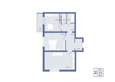 Квартира 59,9 м², 2-комнатная - изображение 1