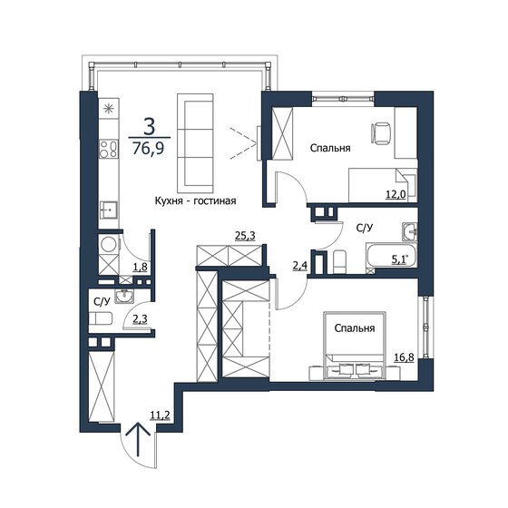 76,9 м², 3-комнатная квартира 12 765 400 ₽ - изображение 1