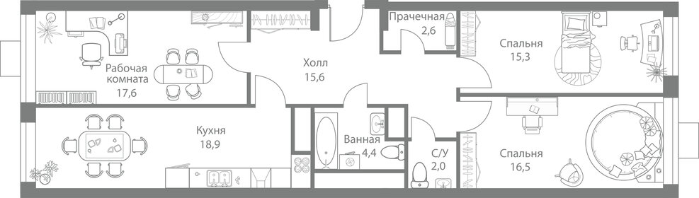 98,7 м², 3-комнатная квартира 23 490 600 ₽ - изображение 67