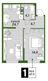 47,9 м², 1-комнатная квартира 9 393 190 ₽ - изображение 5