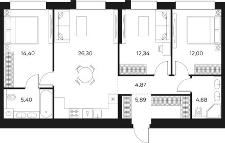 Квартира 85,9 м², 3-комнатная - изображение 1