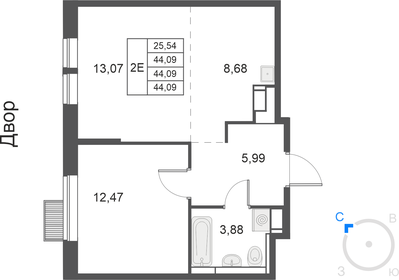 Квартира 44,1 м², 2-комнатная - изображение 1