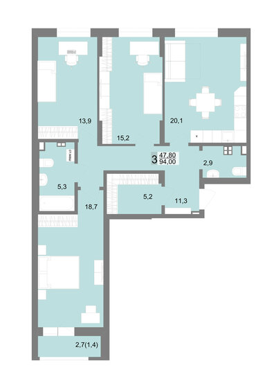 93,5 м², 3-комнатная квартира 15 334 000 ₽ - изображение 1