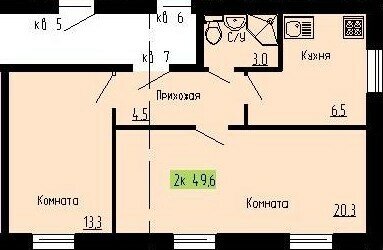 Квартира 49,6 м², 2-комнатная - изображение 1