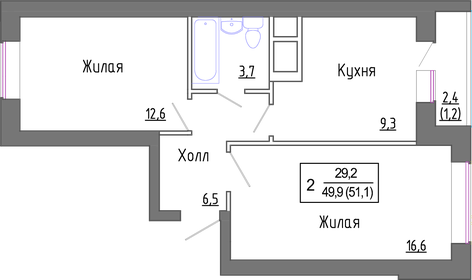 49 м², 2-комнатная квартира 9 000 000 ₽ - изображение 32