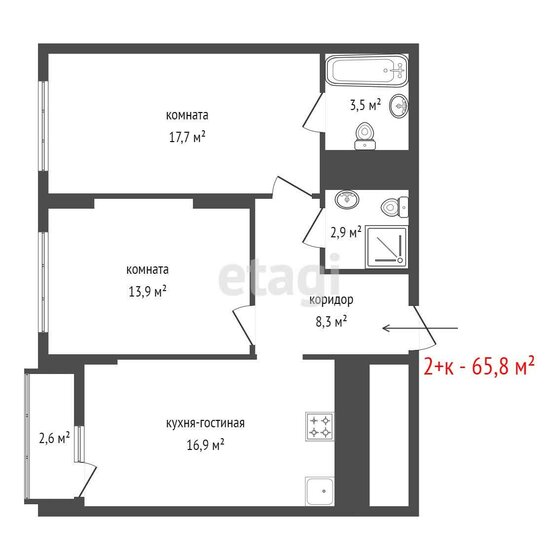 65,8 м², 2-комнатная квартира 8 400 000 ₽ - изображение 1