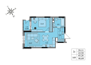 45,1 м², 2-комнатная квартира 3 890 000 ₽ - изображение 42