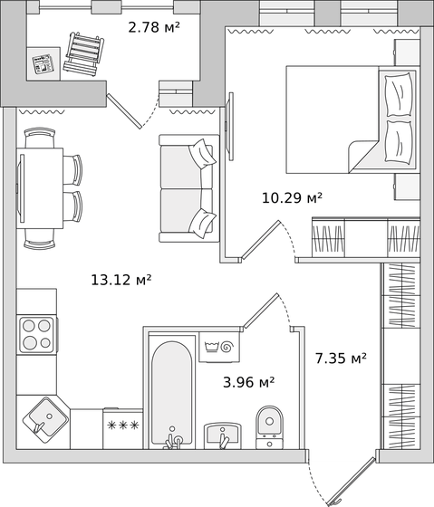 34,4 м², 1-комнатная квартира 6 406 450 ₽ - изображение 1