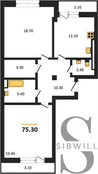 75,3 м², 2-комнатная квартира 6 777 000 ₽ - изображение 1