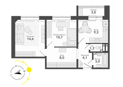 Квартира 53,9 м², 2-комнатная - изображение 1