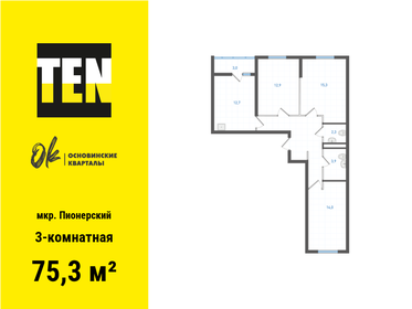 Квартира 75,3 м², 3-комнатная - изображение 1