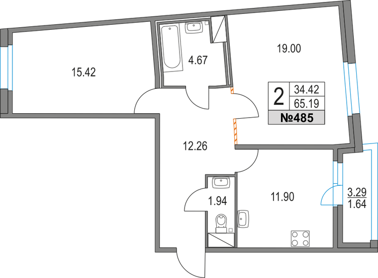 65,2 м², 2-комнатная квартира 15 571 449 ₽ - изображение 1