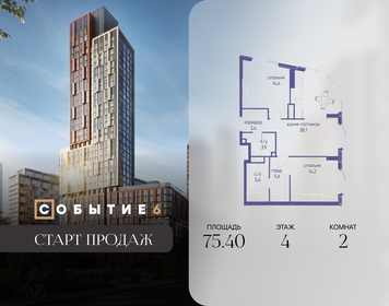 Квартира 75,4 м², 2-комнатная - изображение 1