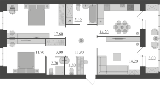 Квартира 90,5 м², 3-комнатная - изображение 1