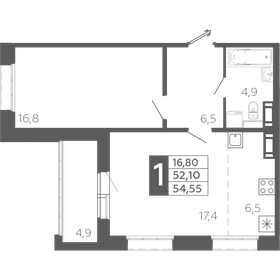 Квартира 54,6 м², 1-комнатная - изображение 1