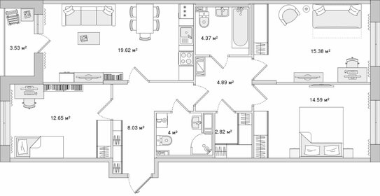 Квартира 89,9 м², 3-комнатная - изображение 1