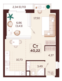 Квартира 40,2 м², 1-комнатная - изображение 1