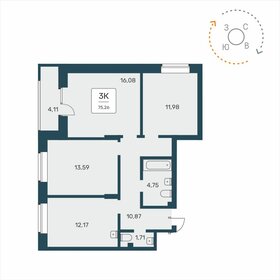 Квартира 75,3 м², 3-комнатная - изображение 1