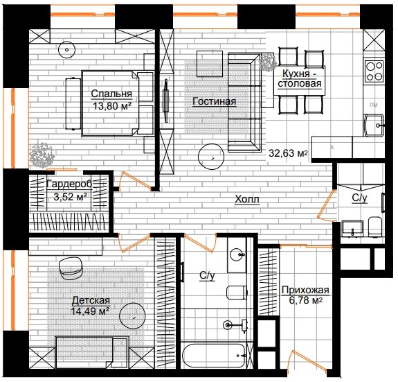 82,1 м², 3-комнатные апартаменты 89 056 336 ₽ - изображение 1