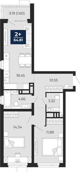64,8 м², 2-комнатная квартира 7 970 000 ₽ - изображение 19