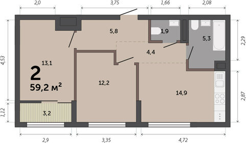 51,6 м², 2-комнатная квартира 7 790 000 ₽ - изображение 100