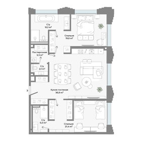 Квартира 98,4 м², 2-комнатные - изображение 1