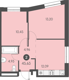 Квартира 45,6 м², 2-комнатная - изображение 1