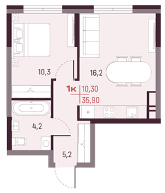Квартира 35,9 м², 1-комнатная - изображение 1