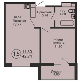 Квартира 42,7 м², 1-комнатная - изображение 1