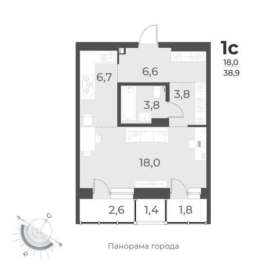 38,9 м², квартира-студия 6 700 000 ₽ - изображение 1