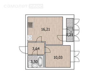 Квартира 34,6 м², 1-комнатная - изображение 1