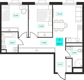 Квартира 66,2 м², 2-комнатная - изображение 1